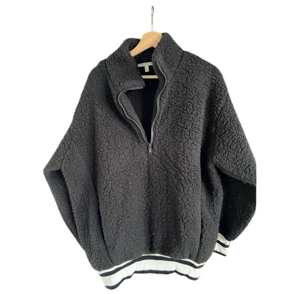 EXPRESS One Eleven Sherpa Fleece Quarter Zip Sweatshirt Varsity Stripe Womens M - Picture 1 of 9